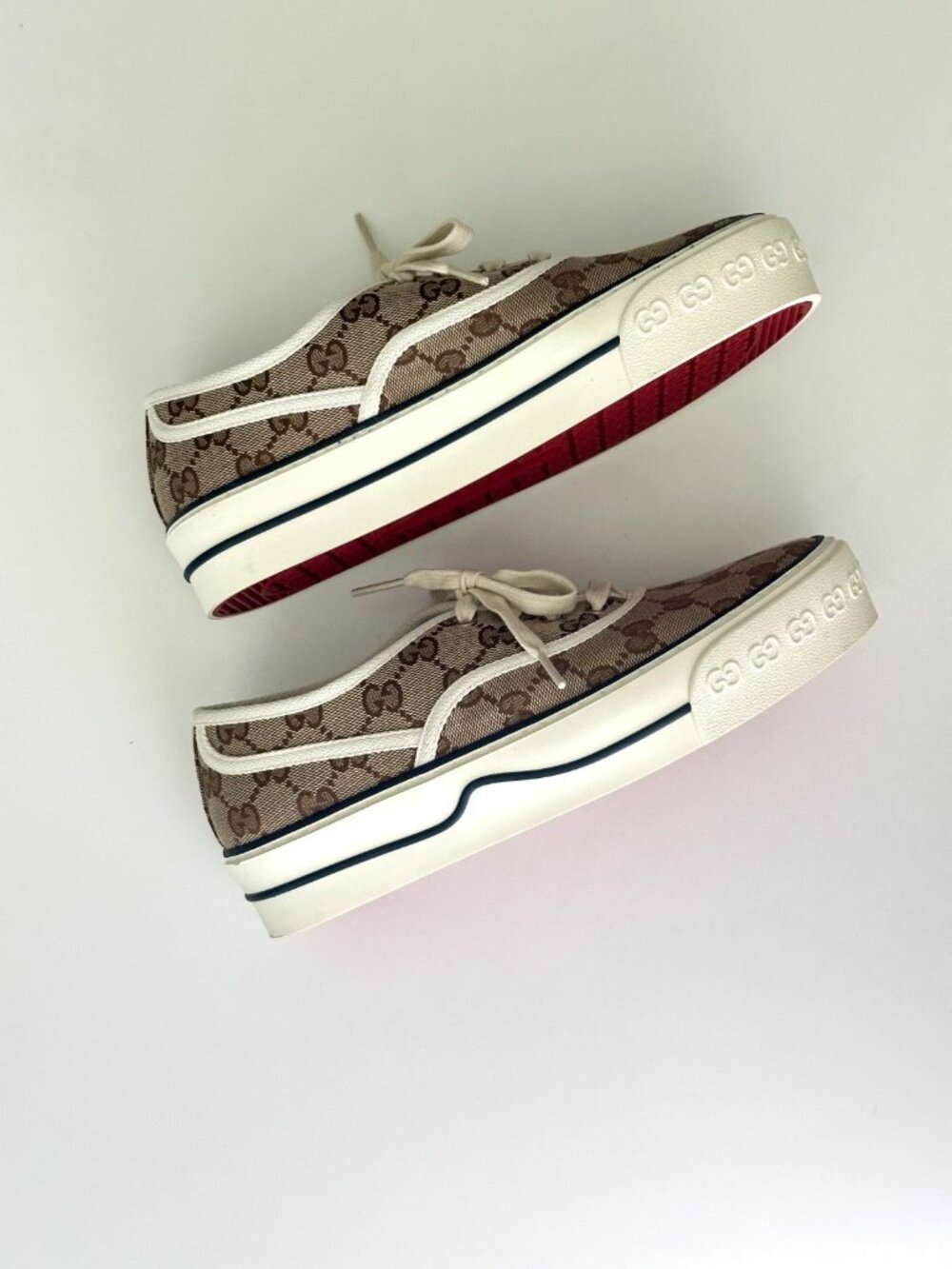 Women's GUCCI GG Logo Brown Canvas Tennis 1977 Platform Sneakers Size 37 - Picture 5 of 12